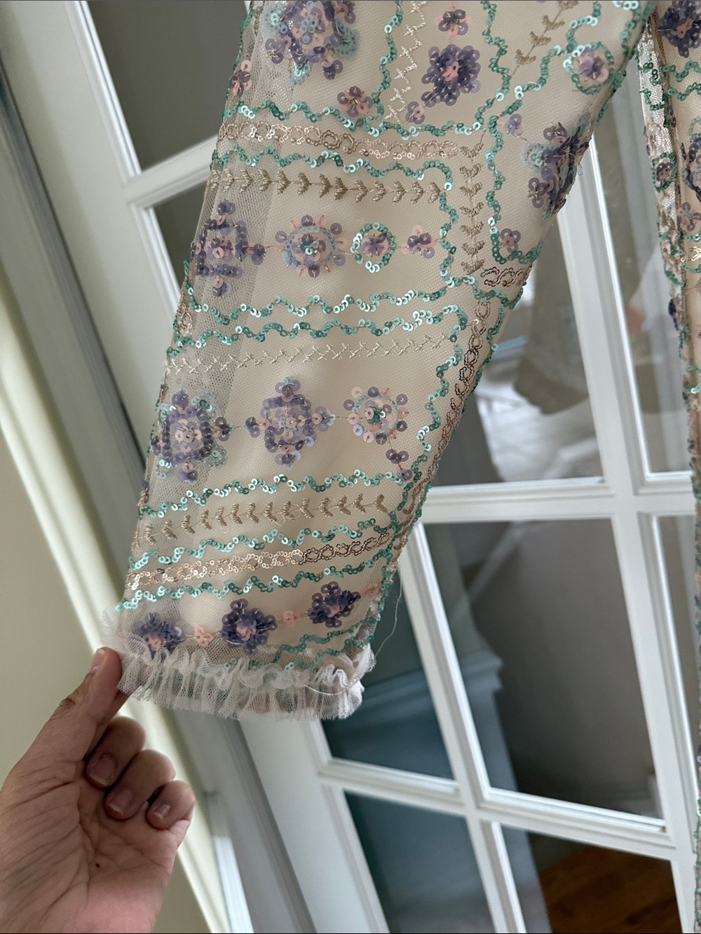 Dainty Jewells Cream Long-Sleeve A-Line Dress with Lavender Detail - Picture 4 of 6